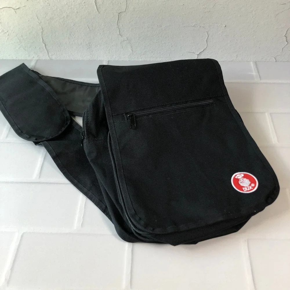 Dux Black Canvas Messenger Bag Crossbody Shoulder Strap Chef Logo Patch Utility